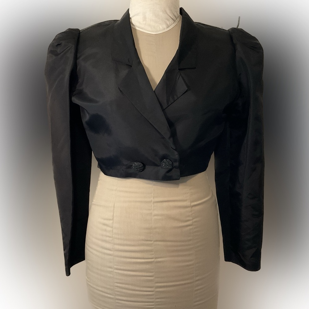 VTG black taffeta cropped/double breasted/puffed sleeves- jacket-Victorian punk